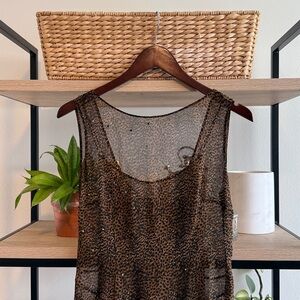 Chetta B Leopard 100% Silk Y2K/ 90's Rhinestone Maxi Spaghetti Strap Dress 4